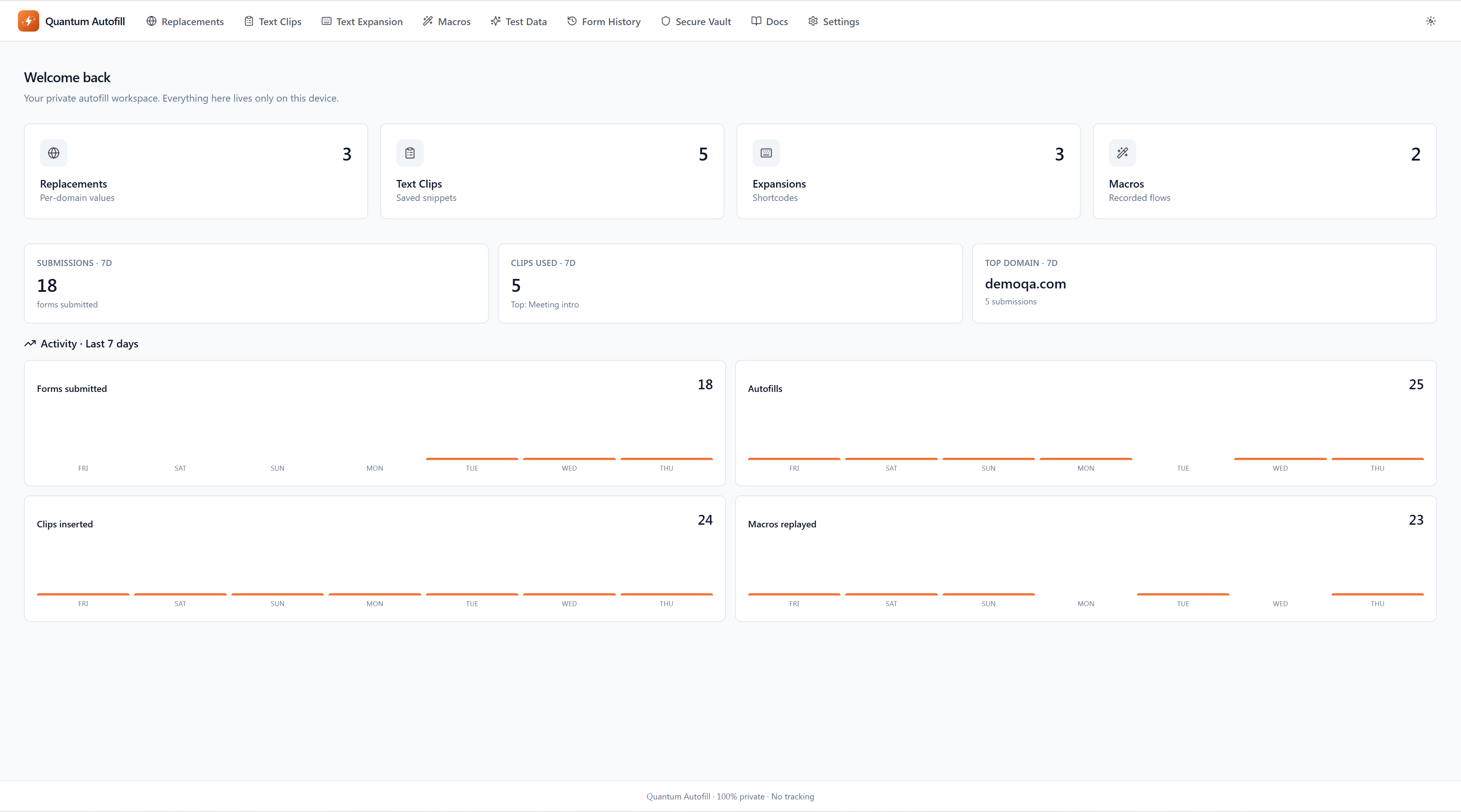 Quantum Autofill dashboard